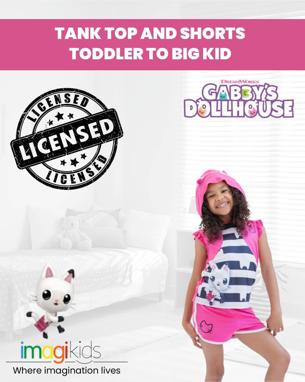 GABBY'S DOLLHOUSE - Conjunto de camiseta sin mangas con capucha y pantalones cortos