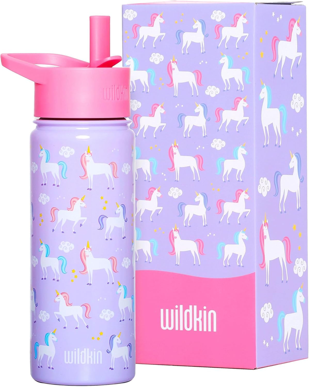 Wildkin Botella de agua reutilizable de acero inoxidable Unicornios