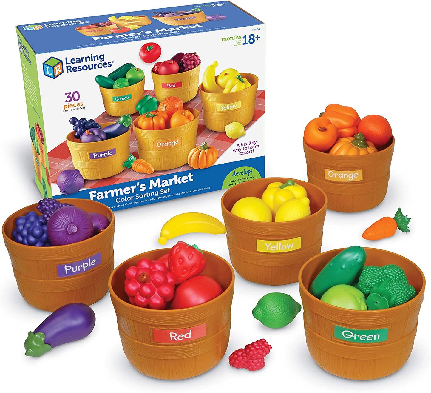 Farmer’S Market Color Sorting Set - 30 Pieces Age 18+ Months Toddler Learning Toys, Sorting Toys for Kids, Play Food,Easter Basket Stuffers