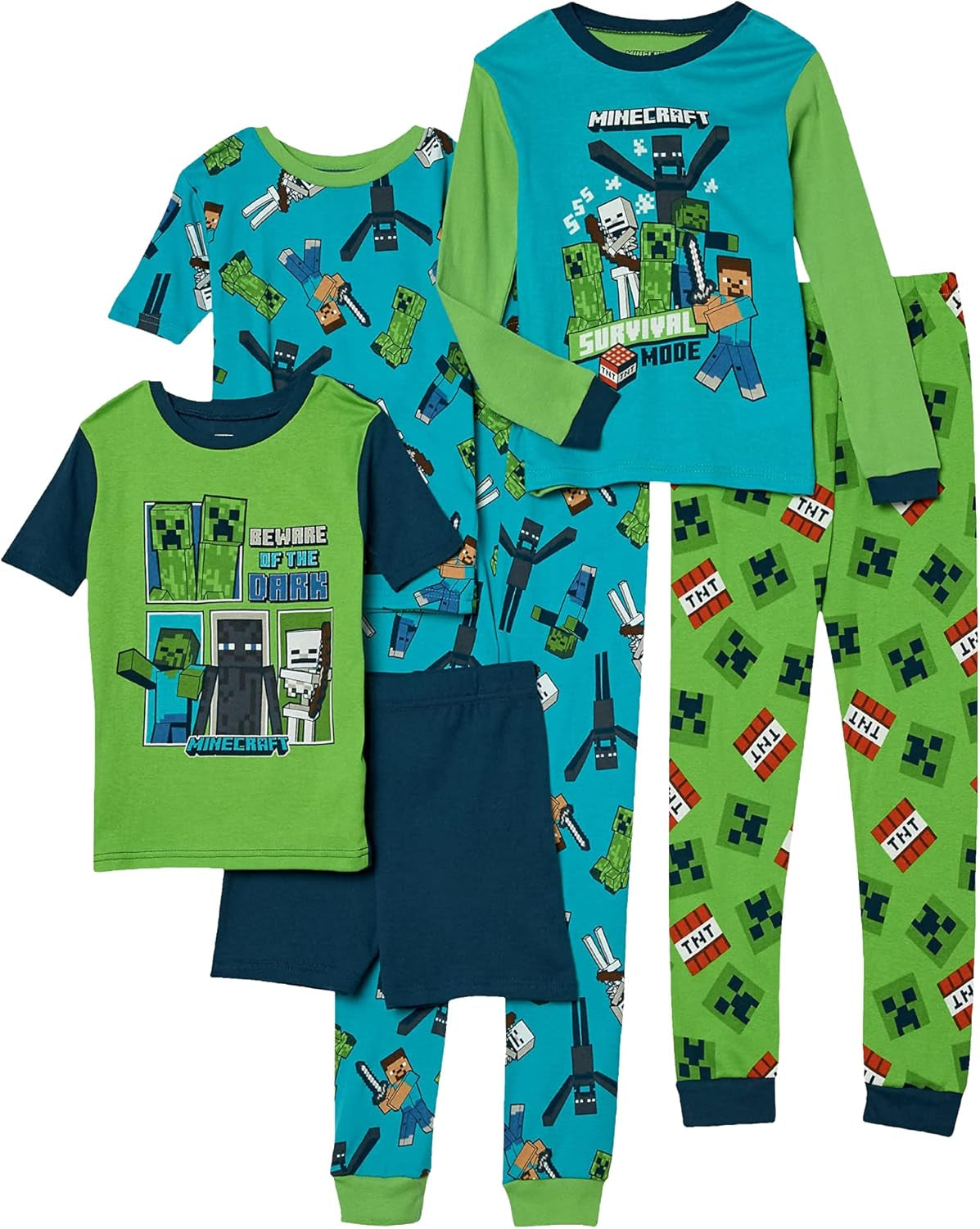 Minecraft Conjunto de pijama de algodón ajustado de 6 piezas