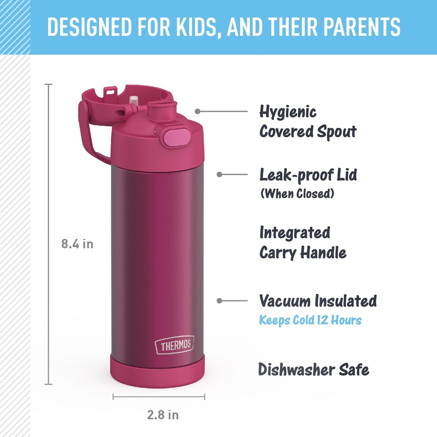 THERMOS FUNTAINER - Botella aislada al vacío de acero inoxidable de 16 onzas