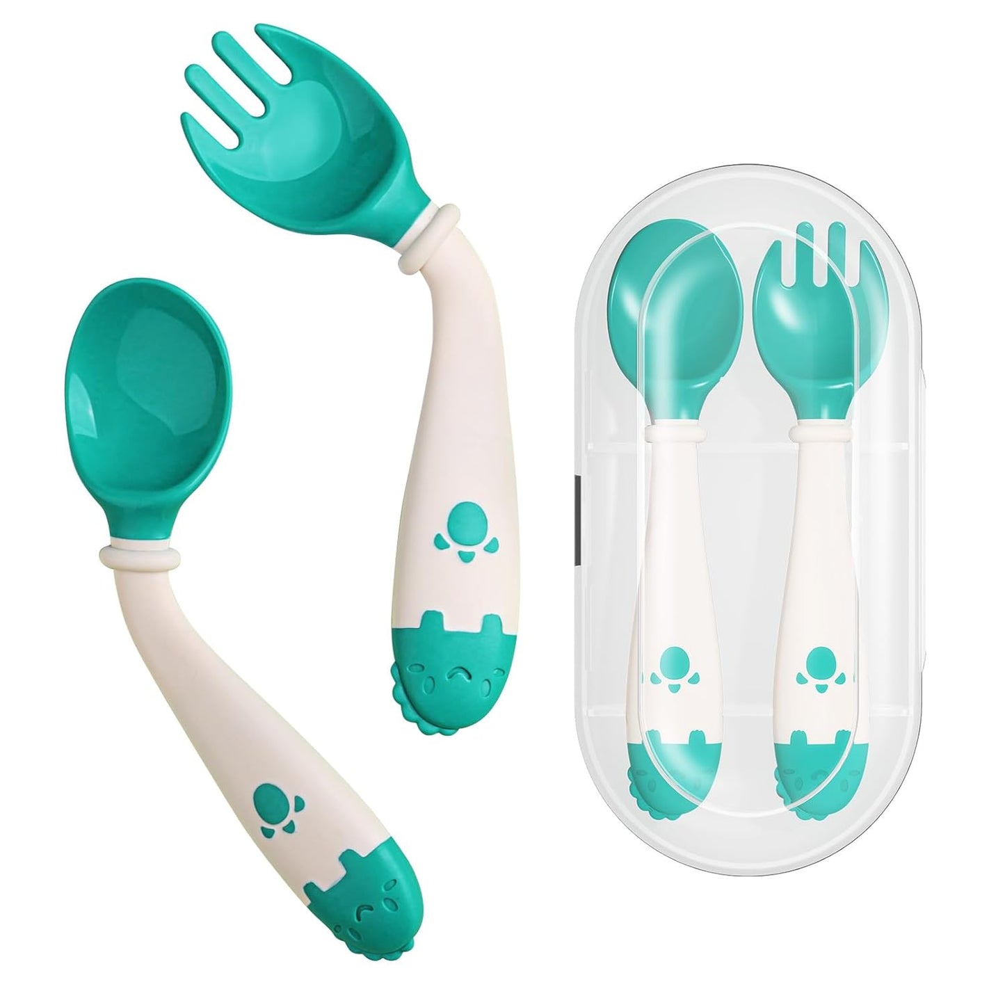 cuchara y tenedor con mango flexible