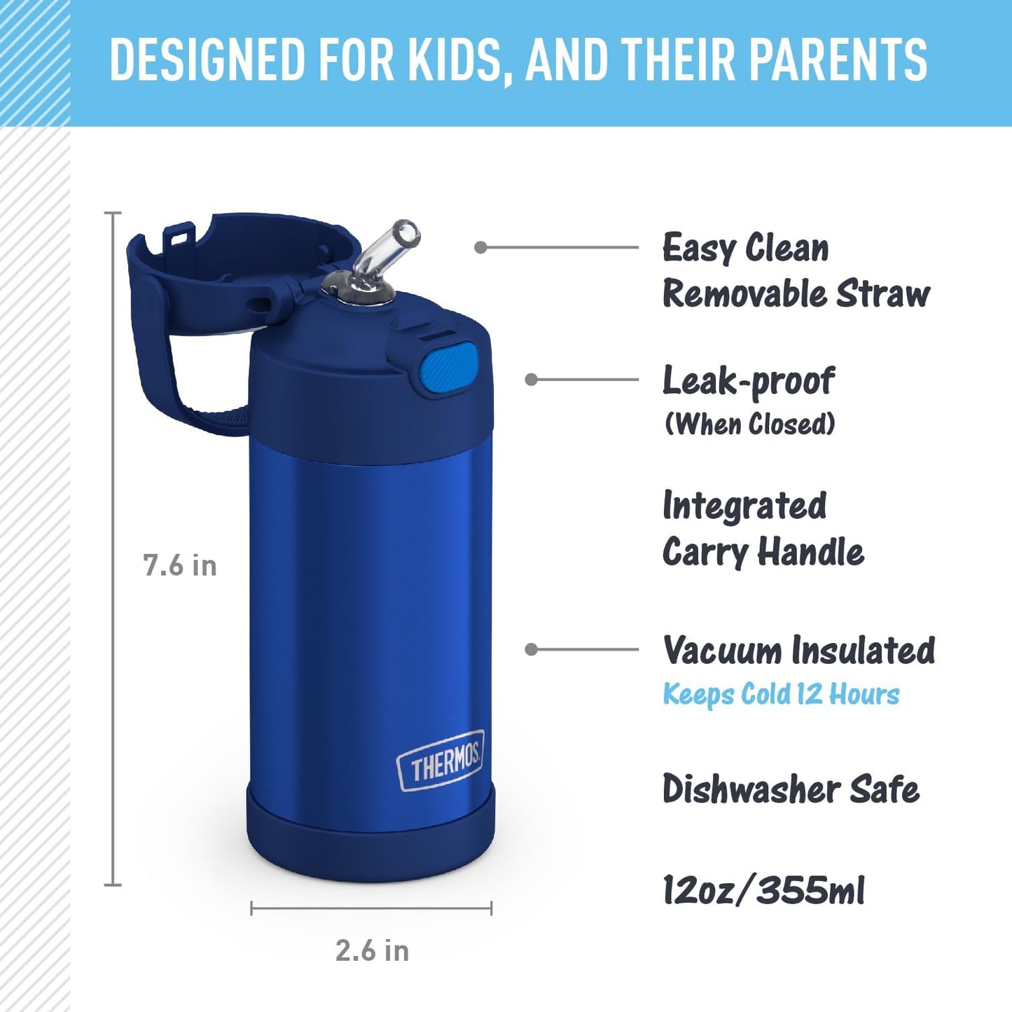 THERMOS FUNTAINER - Botella de agua con pajilla, 12 onzas