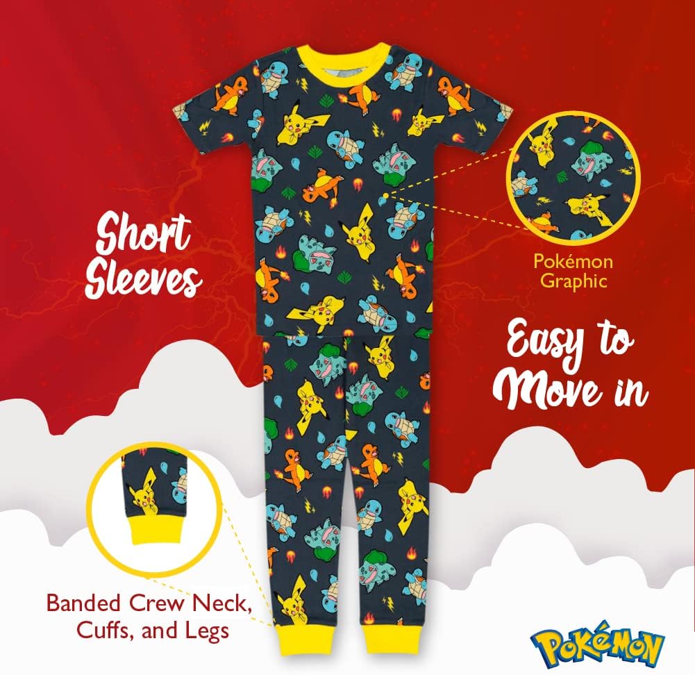 Pokemon Conjunto de pijama de algodón ajustado de 6 piezas
