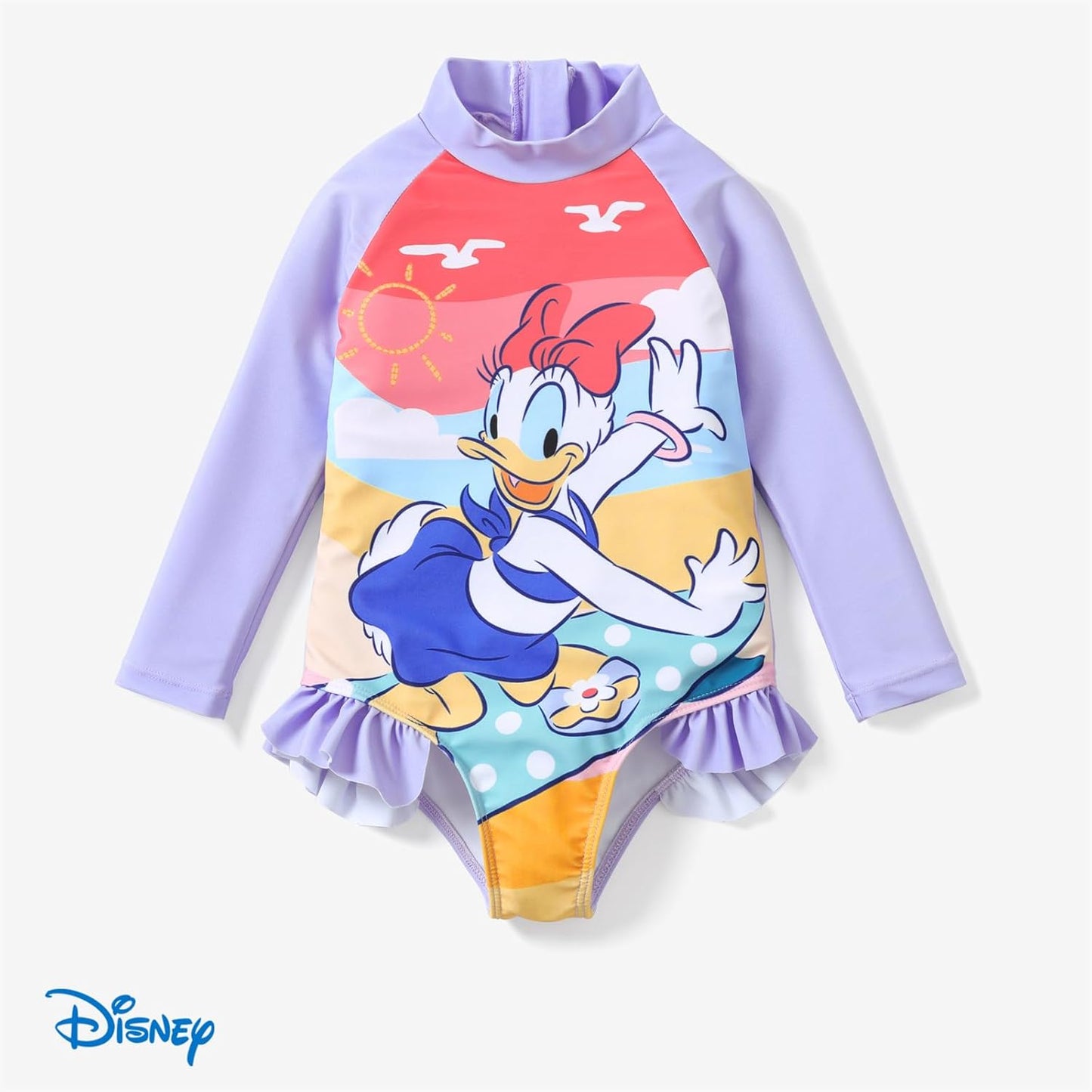 Disney- Traje de baño de manga larga de una pieza para niña