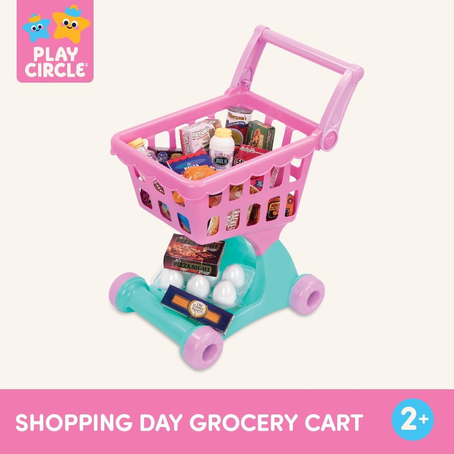 Play Circle por Battat – Carrito de compras rosa – Carrito de compras con artículos de comida de juguete– Accesorios de cocina realistas