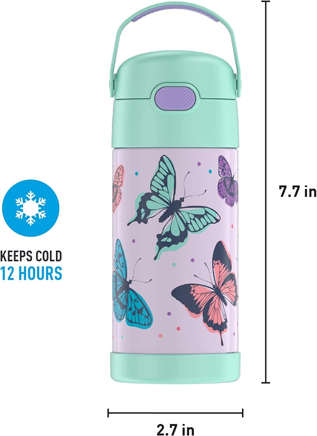 THERMOS FUNTAINER - Botella de agua con pajilla, 12 onzas