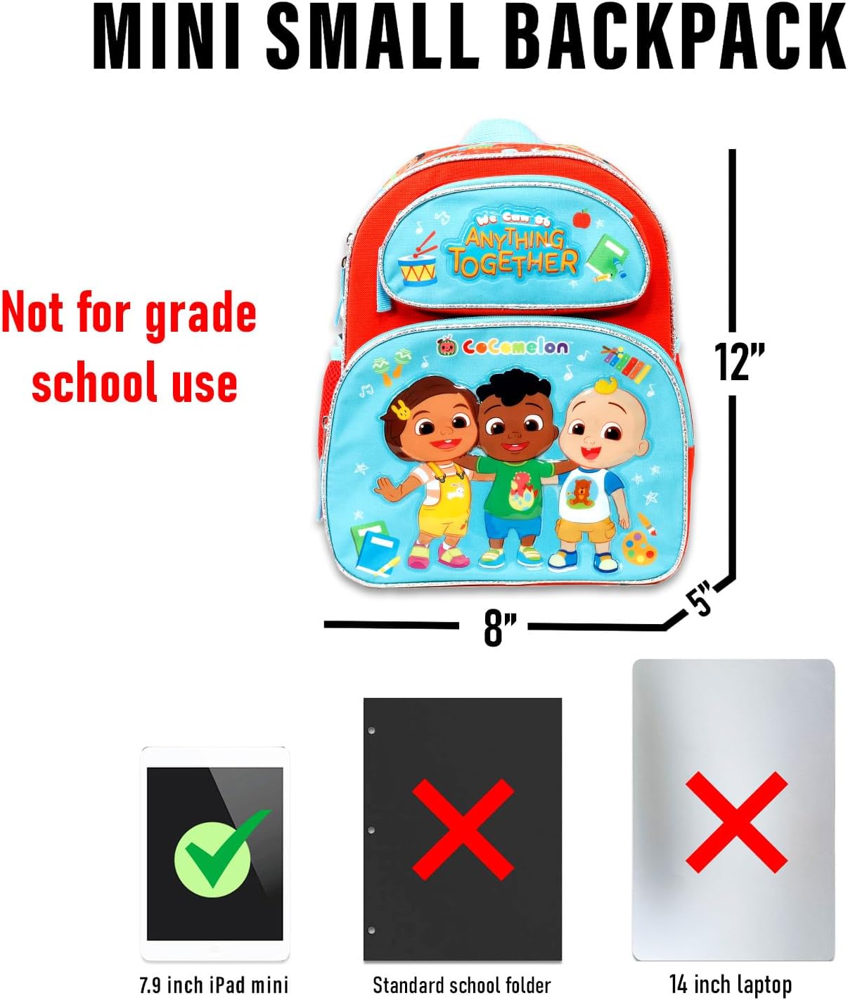 Cocomelon Mini mochila para niños, paquete con bolsa pequeña de 12 pulgadas