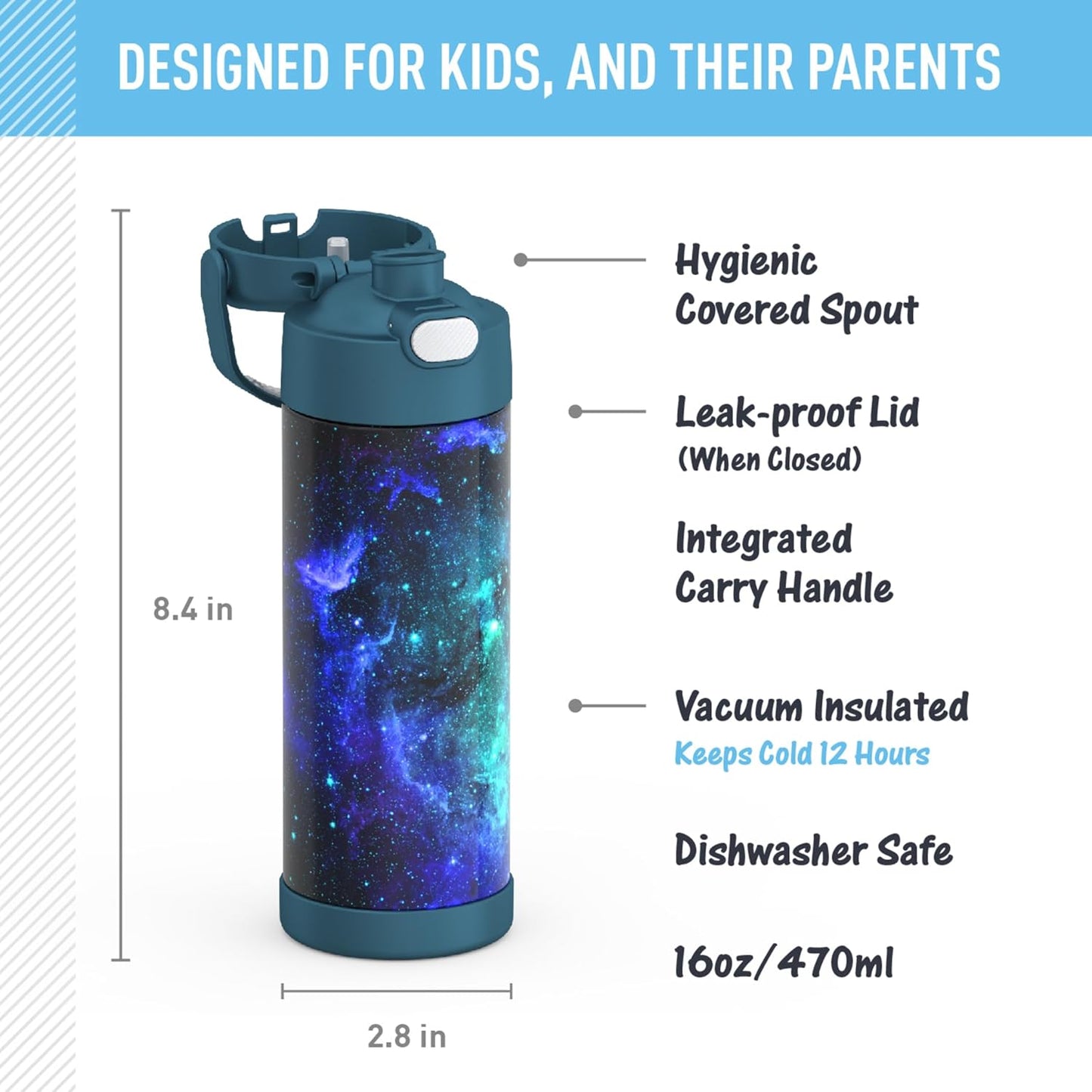THERMOS FUNTAINER - Botella aislada al vacío de acero inoxidable de 16 onzas