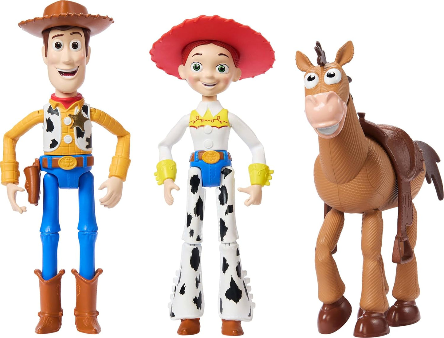 Paquete de 3 figuras de Woody, Jessie y Bullseye, figuras auténticas de 4 pulgadas