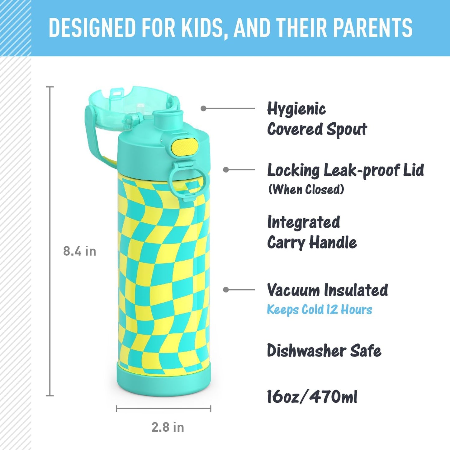 THERMOS FUNTAINER - Botella aislada al vacío de acero inoxidable de 16 onzas