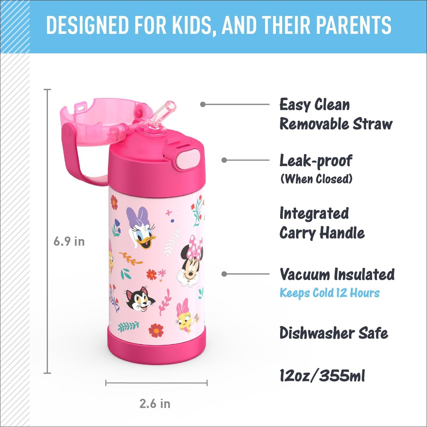 THERMOS FUNTAINER - Botella de agua con pajilla, 12 onzas