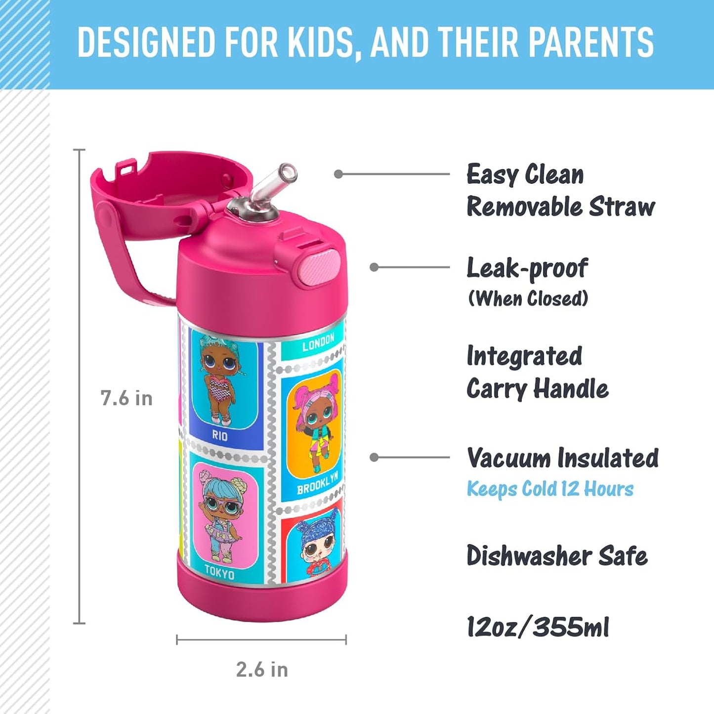 THERMOS FUNTAINER - Botella de agua de acero inoxidable aislada L.O.L Surprise