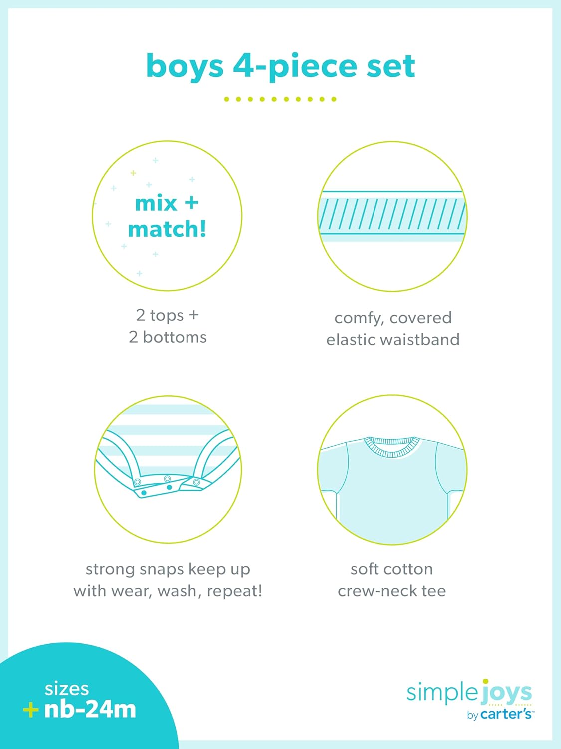 Conjunto de 4 piezas de body, top y pantalón para bebés