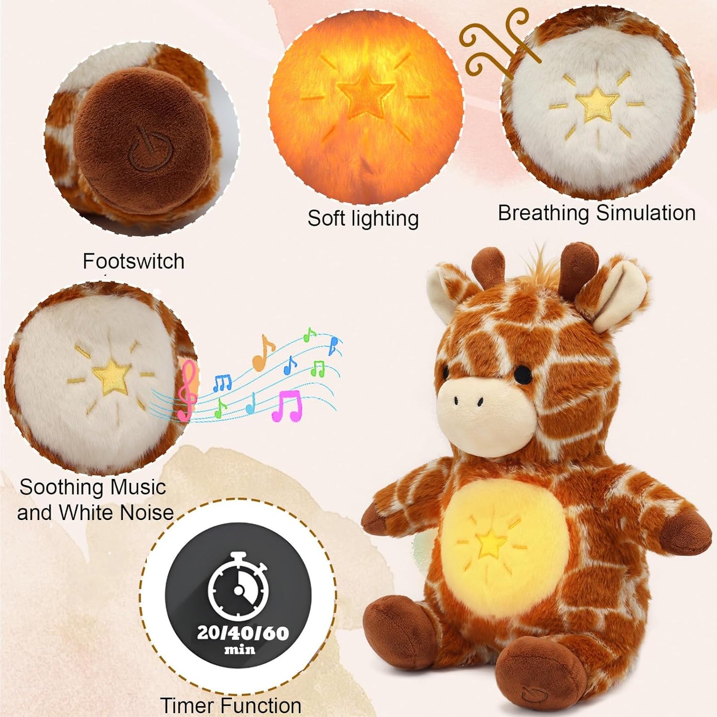 Peluche que respira, con control y temporizador