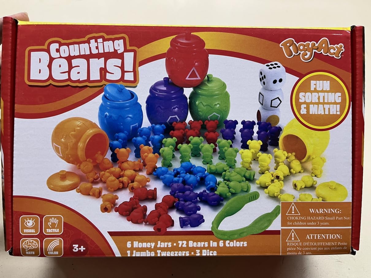 Osos de conteo arcoíris con tazas de clasificación a juego, juego de 83 juguetes de aprendizaje para niños a partir de 3 años, clasificación de números, reconocimiento de color, pinzas, dados