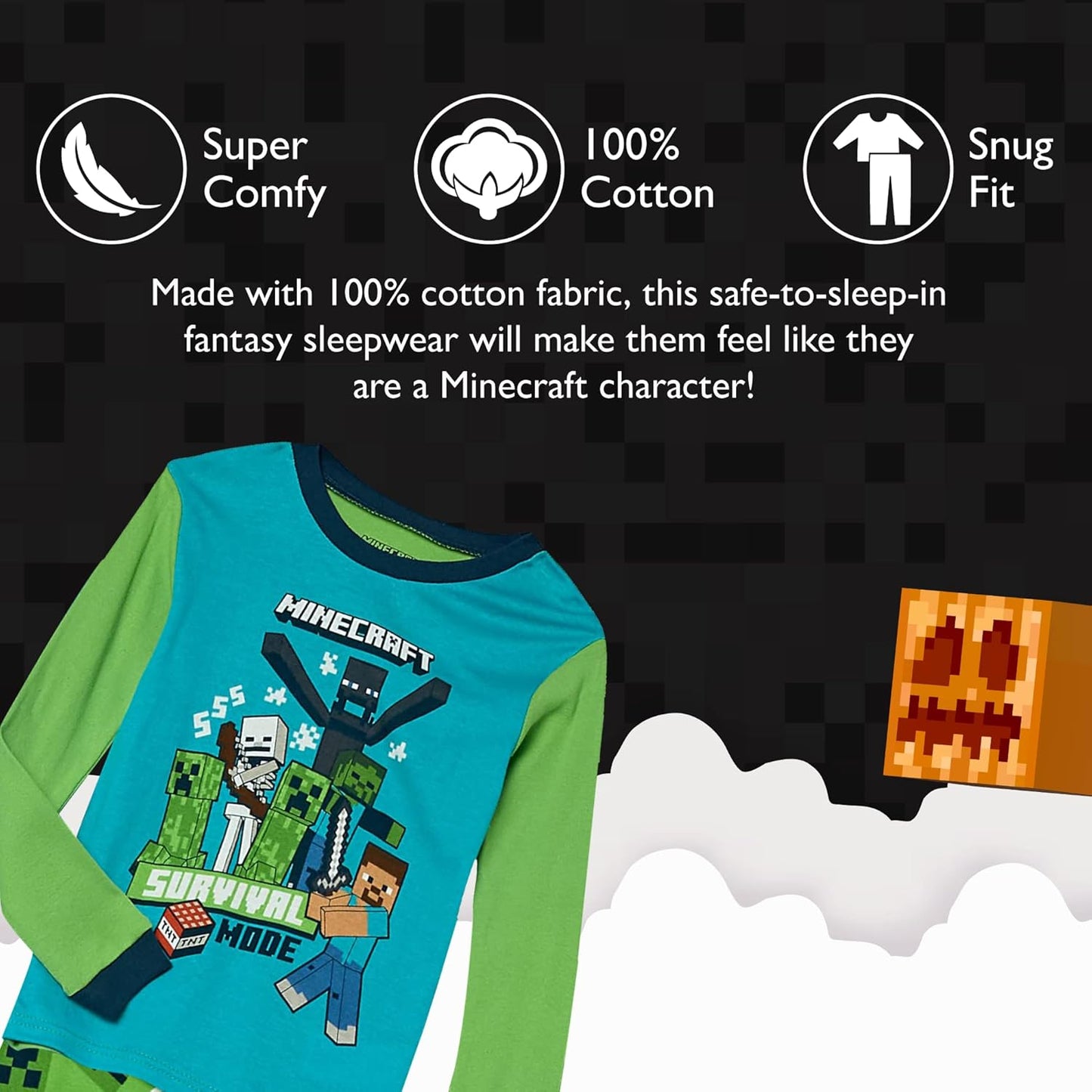 Minecraft Conjunto de pijama de algodón ajustado de 6 piezas