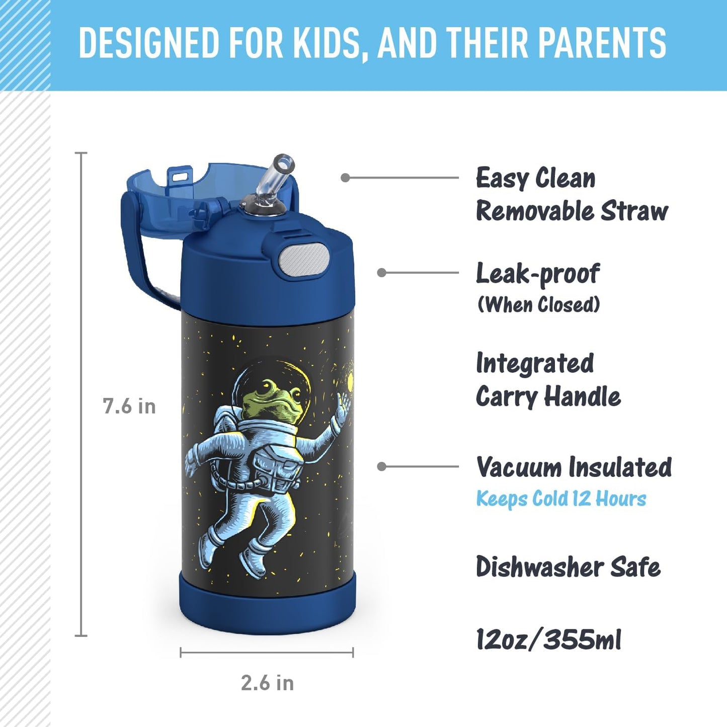 THERMOS FUNTAINER - Botella de agua con pajilla, 12 onzas