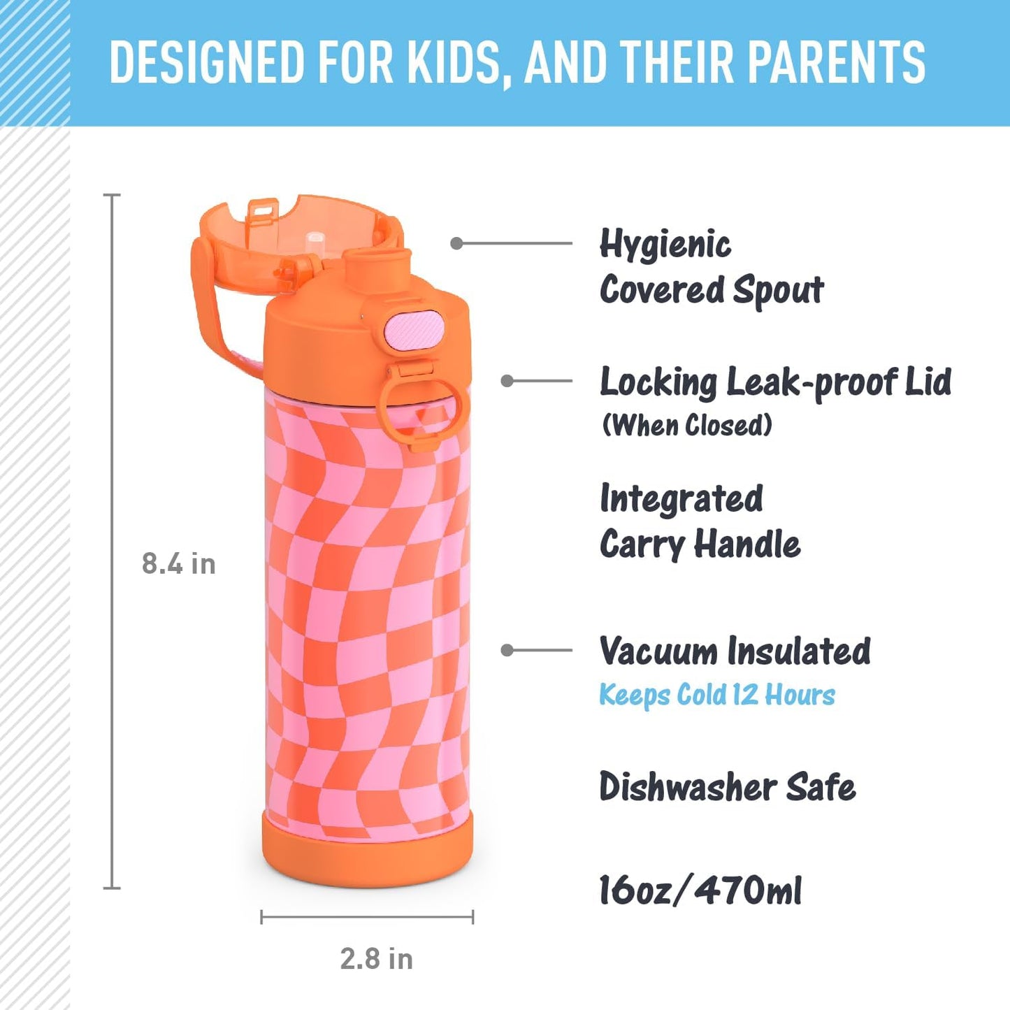 THERMOS FUNTAINER - Botella aislada al vacío de acero inoxidable de 16 onzas