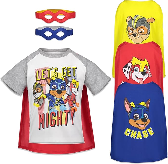 Nickelodeon Paw Patrol Chase Marshall Rubble Big Boys - Conjunto de camiseta gráfica, capas y máscara