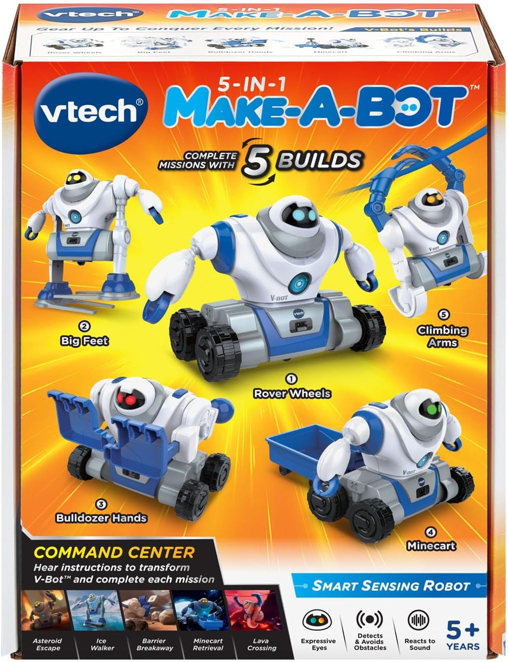 VTech Juguete robot transformable Make-a-Bot 5 en 1 con sensor de sonido y detector de obstáculos