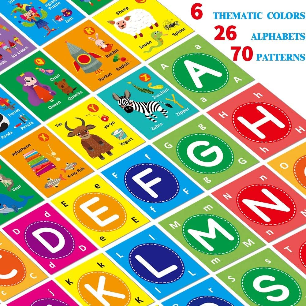 Juguetes suaves de tarjetas del alfabeto para bebé, 26 piezas de tarjetas flash del alfabeto ABC, juguete de aprendizaje temprano con bolsa de almacenamiento, juguete de letras suaves lavables