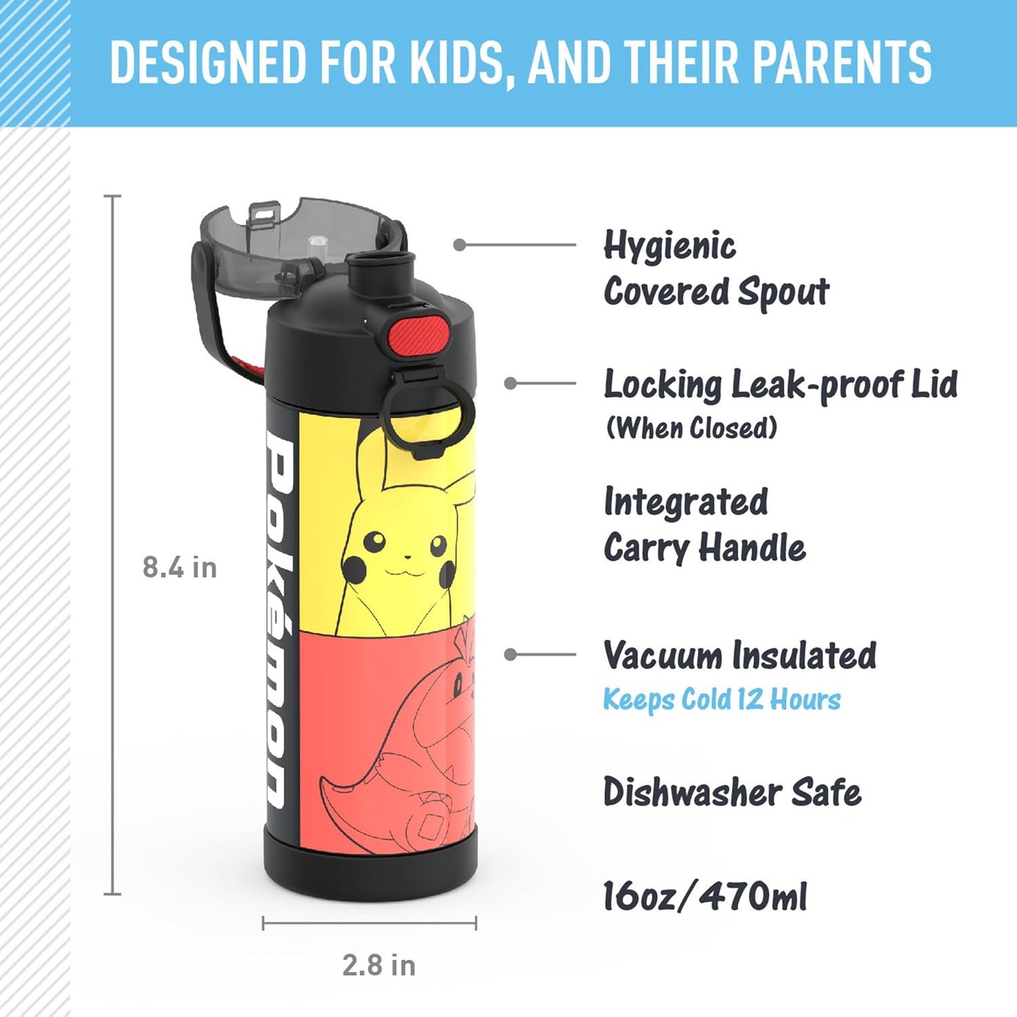 THERMOS FUNTAINER - Botella aislada al vacío de acero inoxidable de 16 onzas