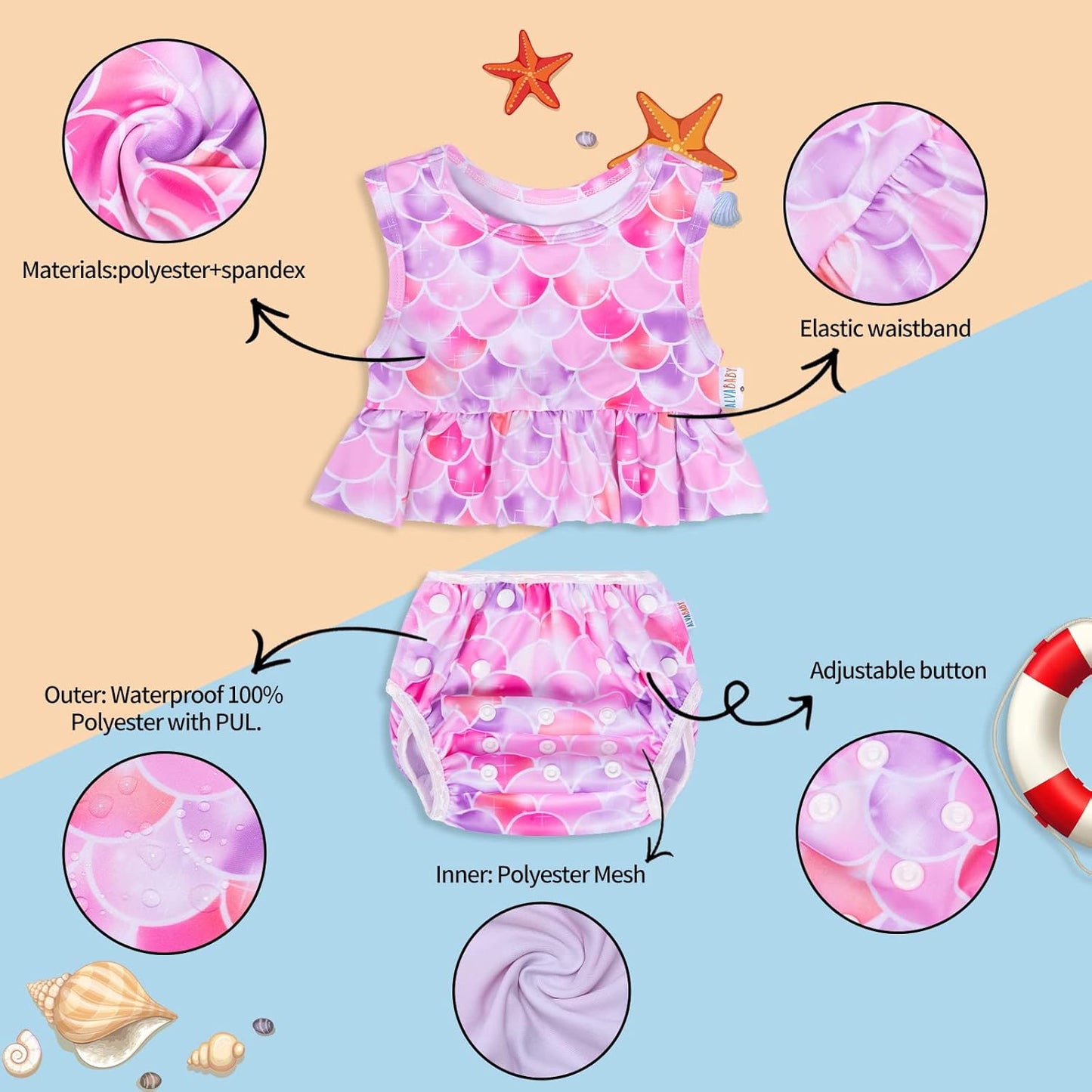 ALVABABY Traje de baño pañal de natación reutilizable