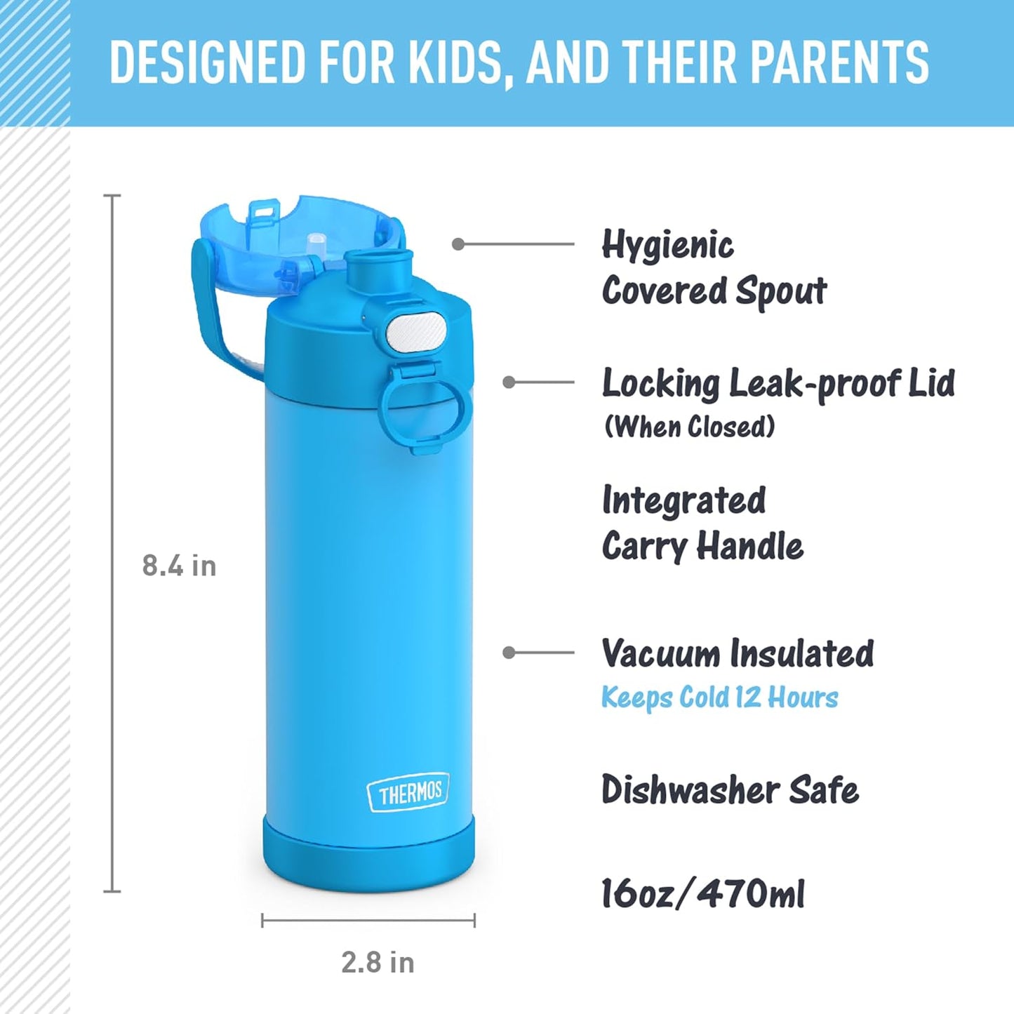 THERMOS FUNTAINER - Botella aislada al vacío de acero inoxidable de 16 onzas