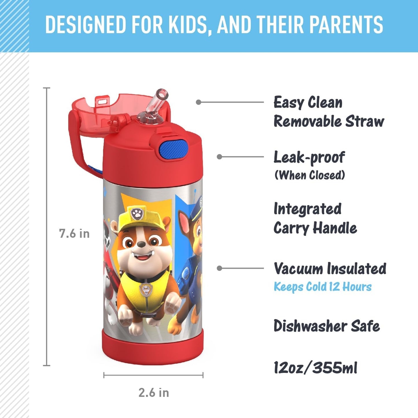 THERMOS FUNTAINER - Botella de agua con pajilla, 12 onzas