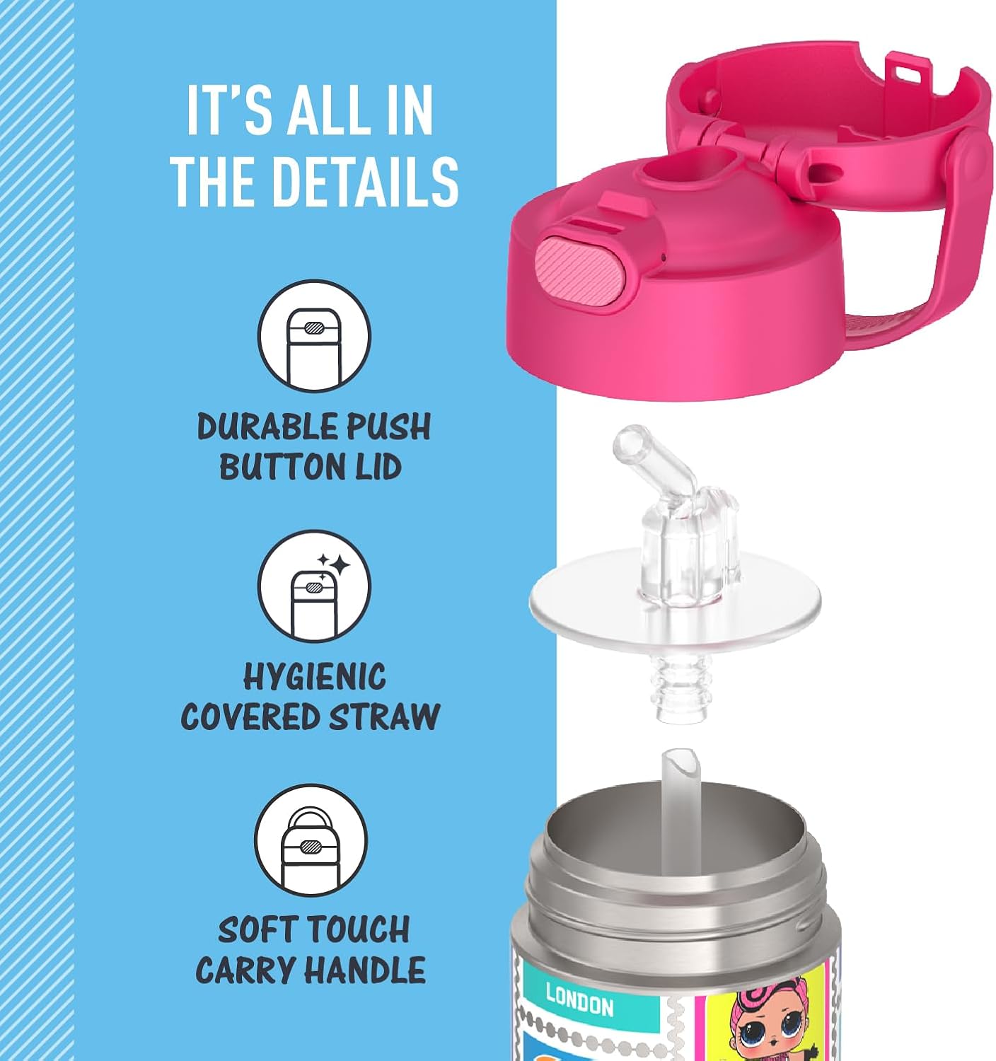 THERMOS FUNTAINER - Botella de agua de acero inoxidable aislada L.O.L Surprise