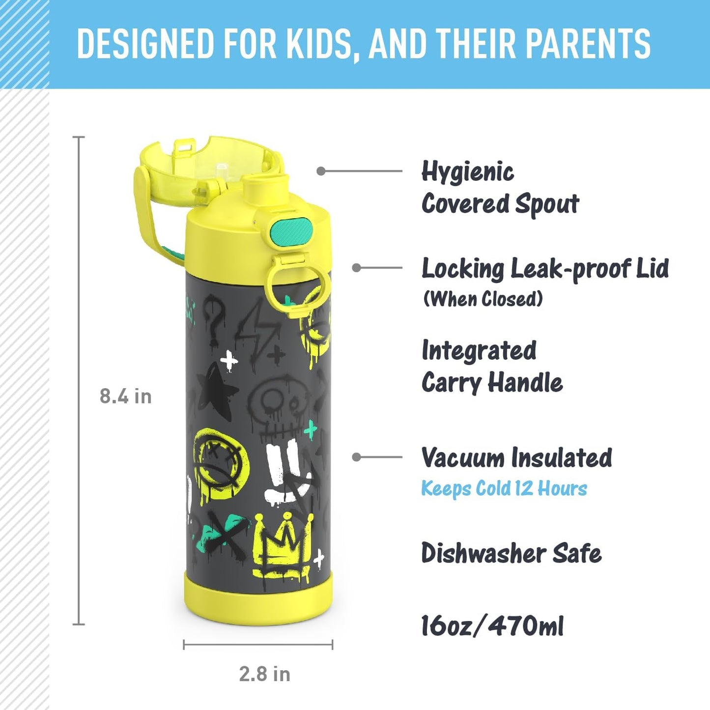 THERMOS FUNTAINER - Botella aislada al vacío de acero inoxidable de 16 onzas