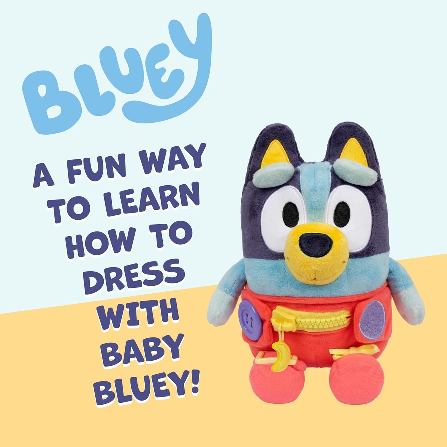 Bingo Bluey Felpa, botón, cremallera, hebilla y corbata, aprende a vestir
