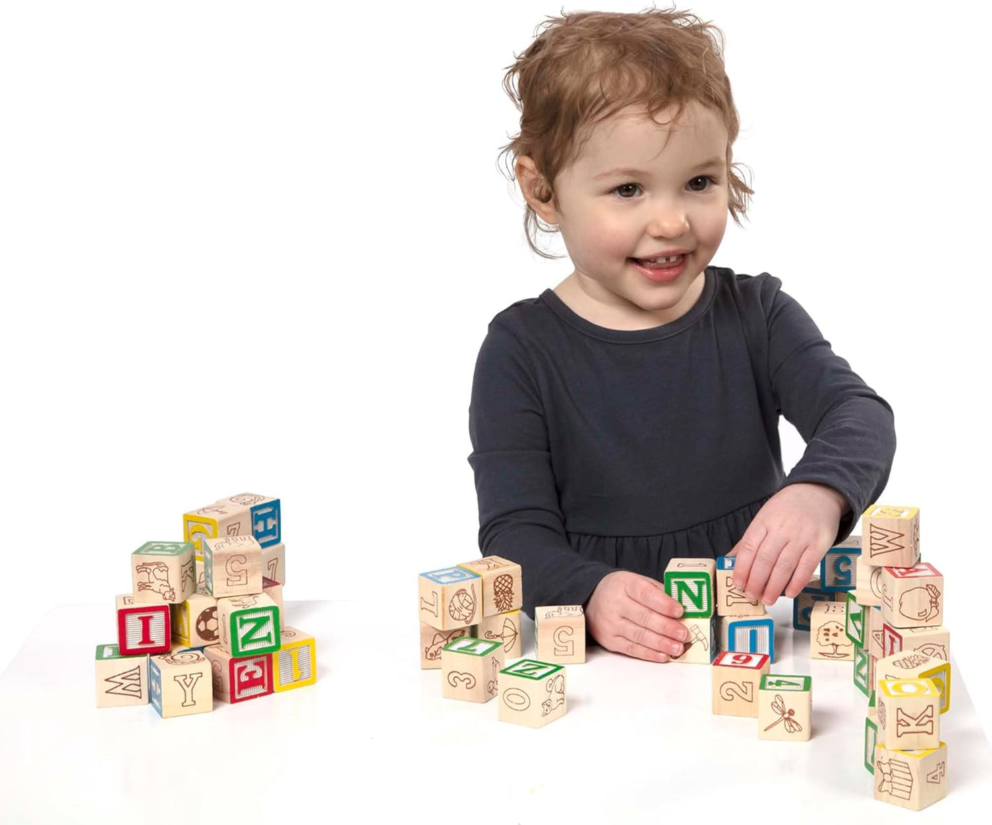 Melissa & Doug Deluxe ABC/123 Juego de bloques de 1 pulgada con bolsa de almacenamiento (50 piezas) - Letras y números/Bloques de madera clásicos ABC