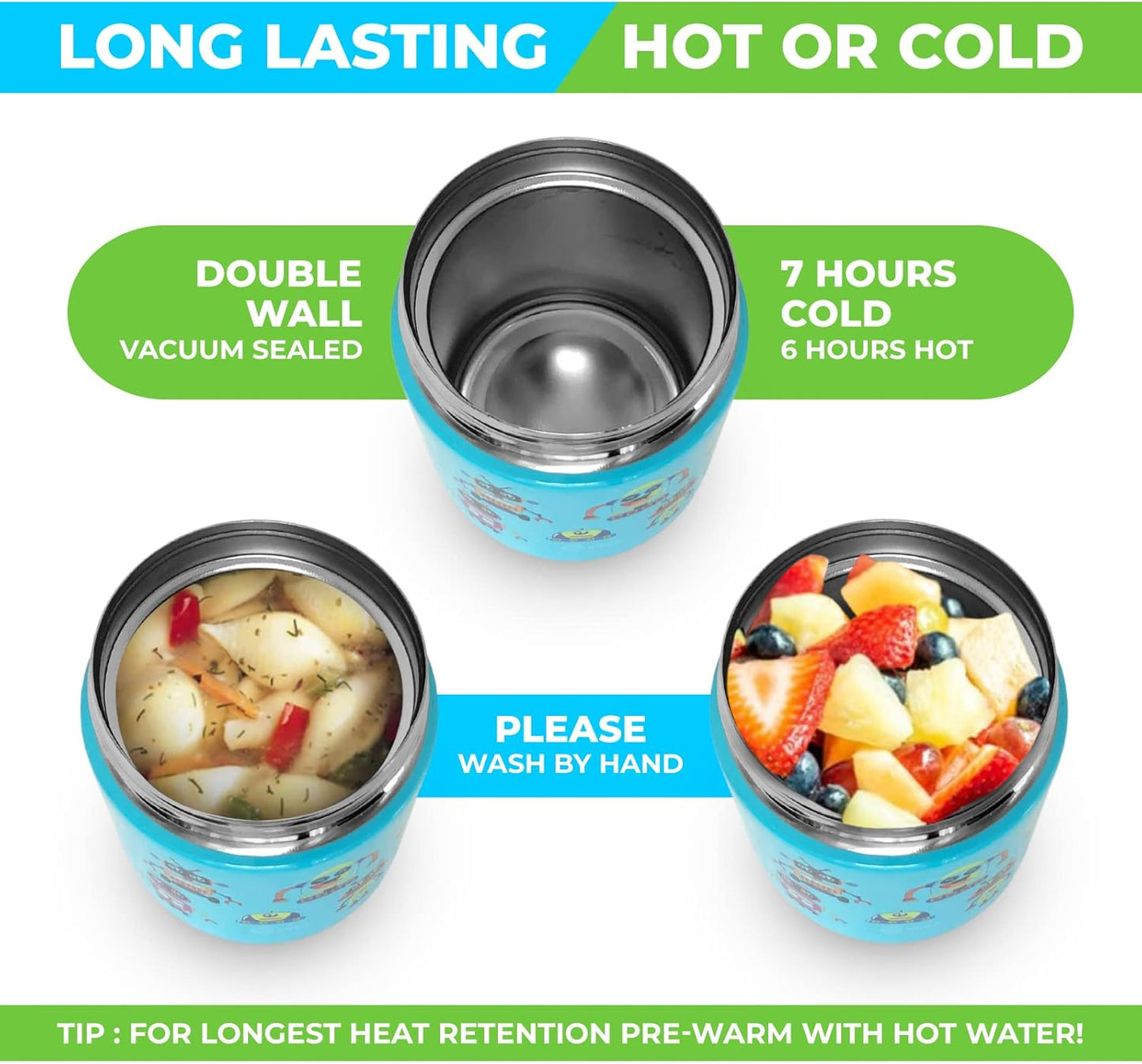 Tarro de alimentos de acero inoxidable aislado Kinsho