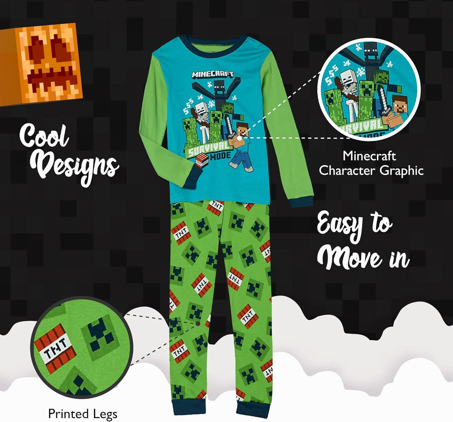 Minecraft Conjunto de pijama de algodón ajustado de 6 piezas