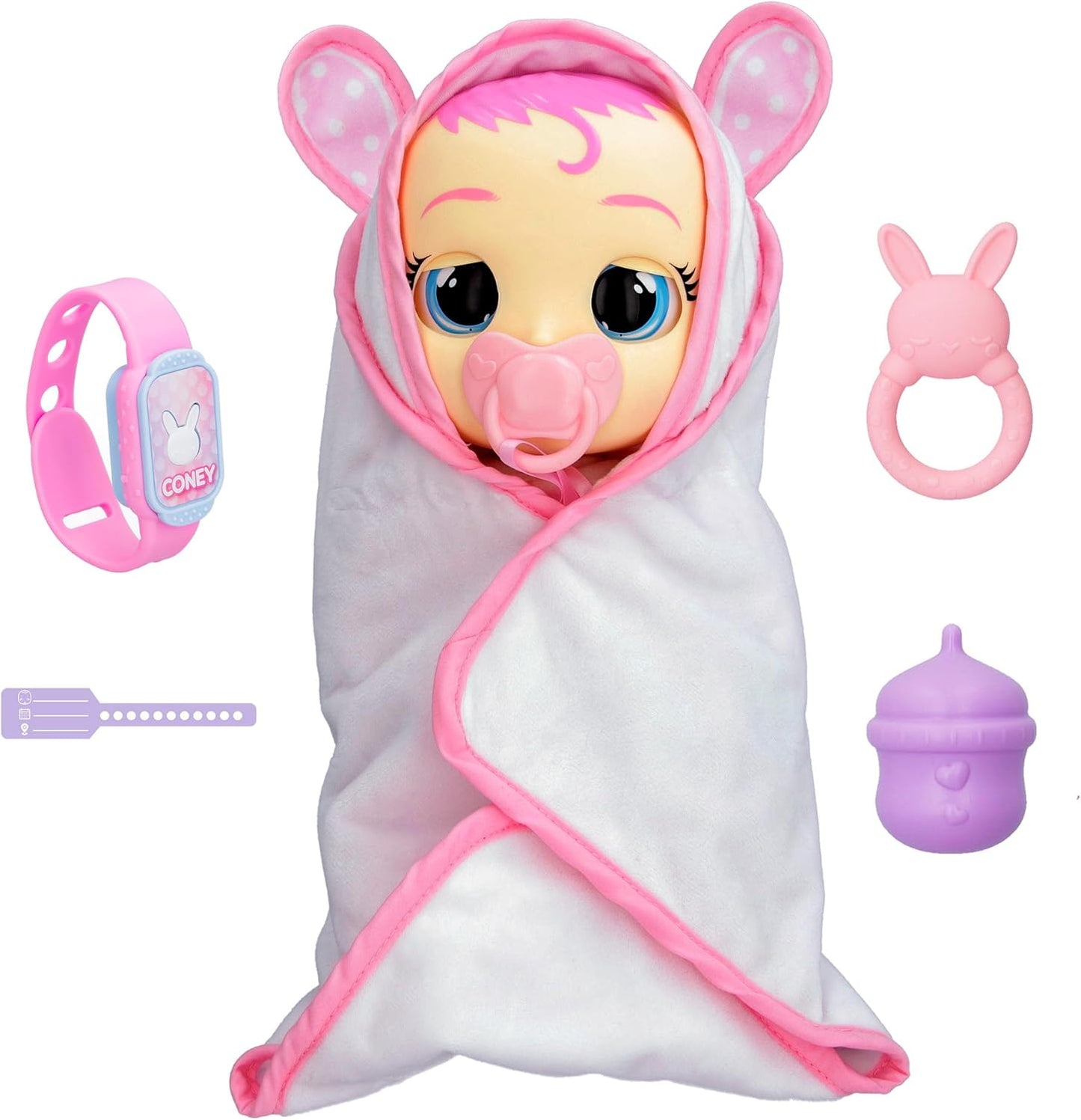 Cry Babies Muñeca recién nacida, Coney - Muñeca interactiva de bebé con más de 20 sonidos