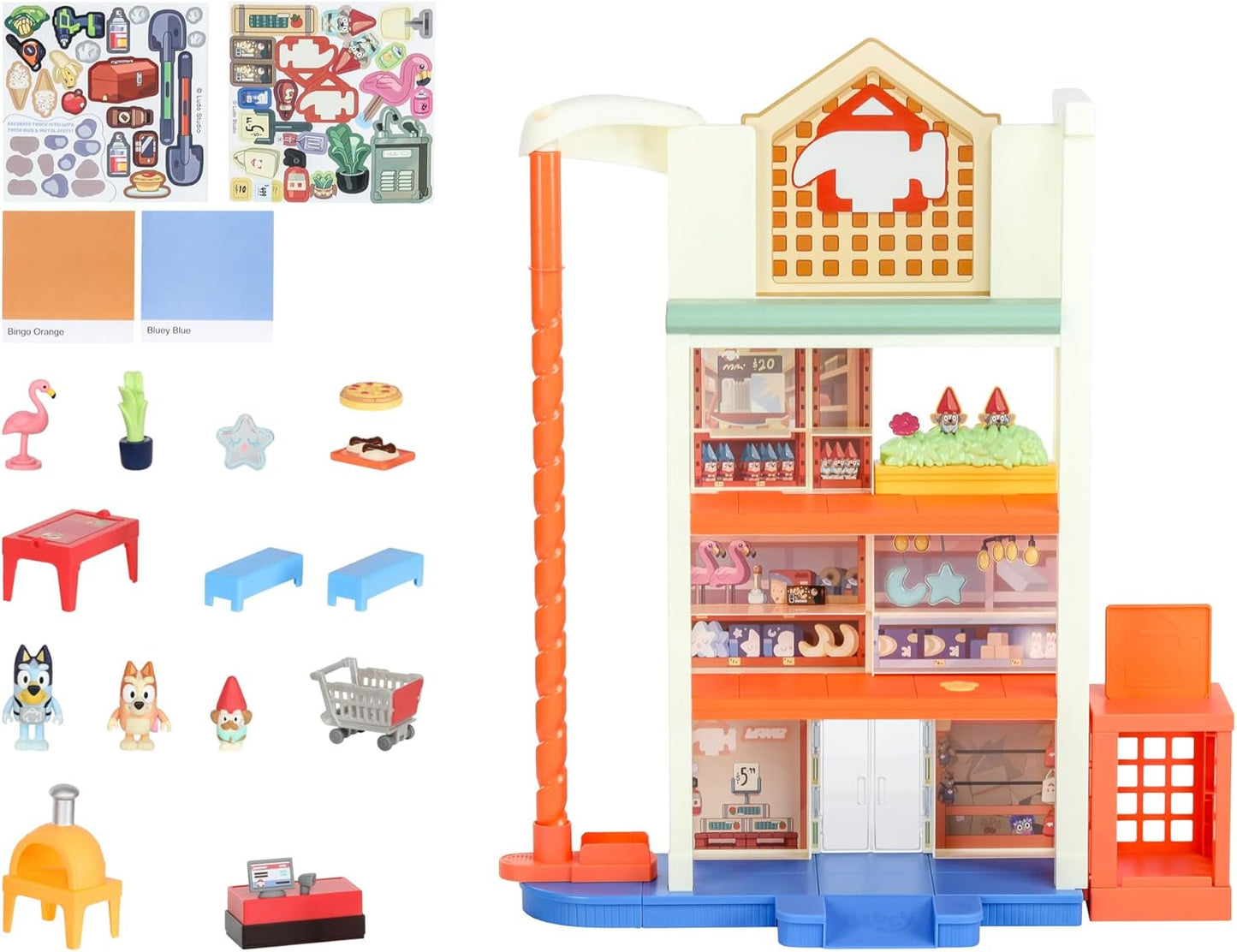 Hammerbarn Shopping Center Mega Set, 4 Level, 22" Tall Playset with Working Lift and Trolley Return, Lights and 45+ Sounds. 3 Figures. 15 Accessories & Tradie Ute Vehicle | Amazon Exclusive