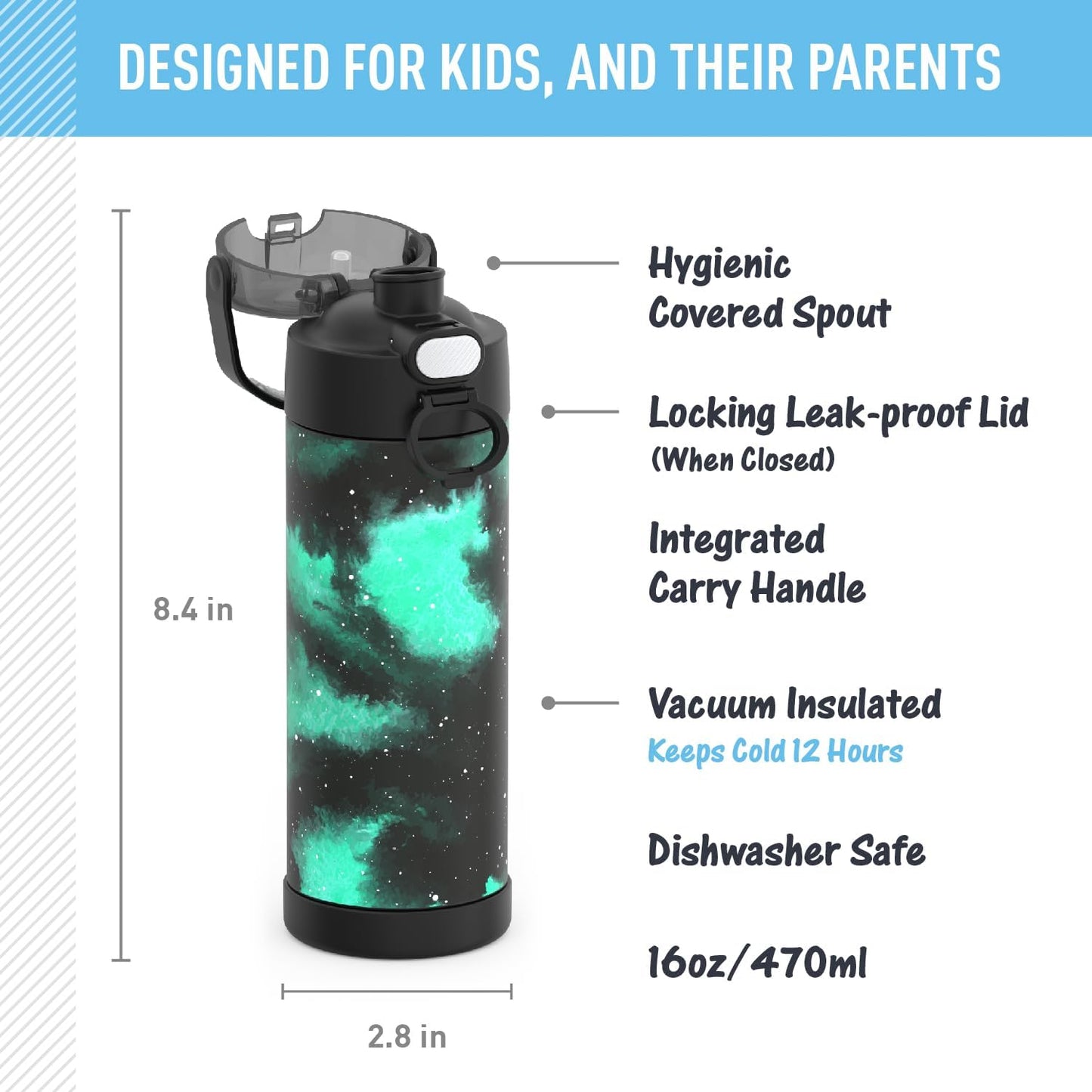 THERMOS FUNTAINER - Botella aislada al vacío de acero inoxidable de 16 onzas