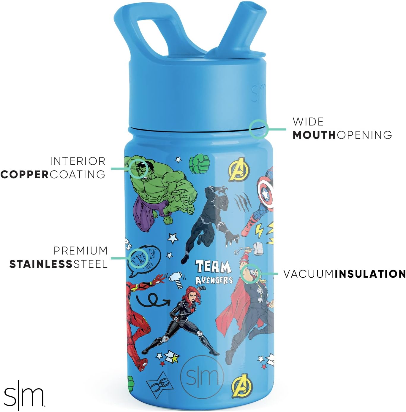 Simple Modern Marvel Avengers - Botella de agua de acero inoxidable aislado