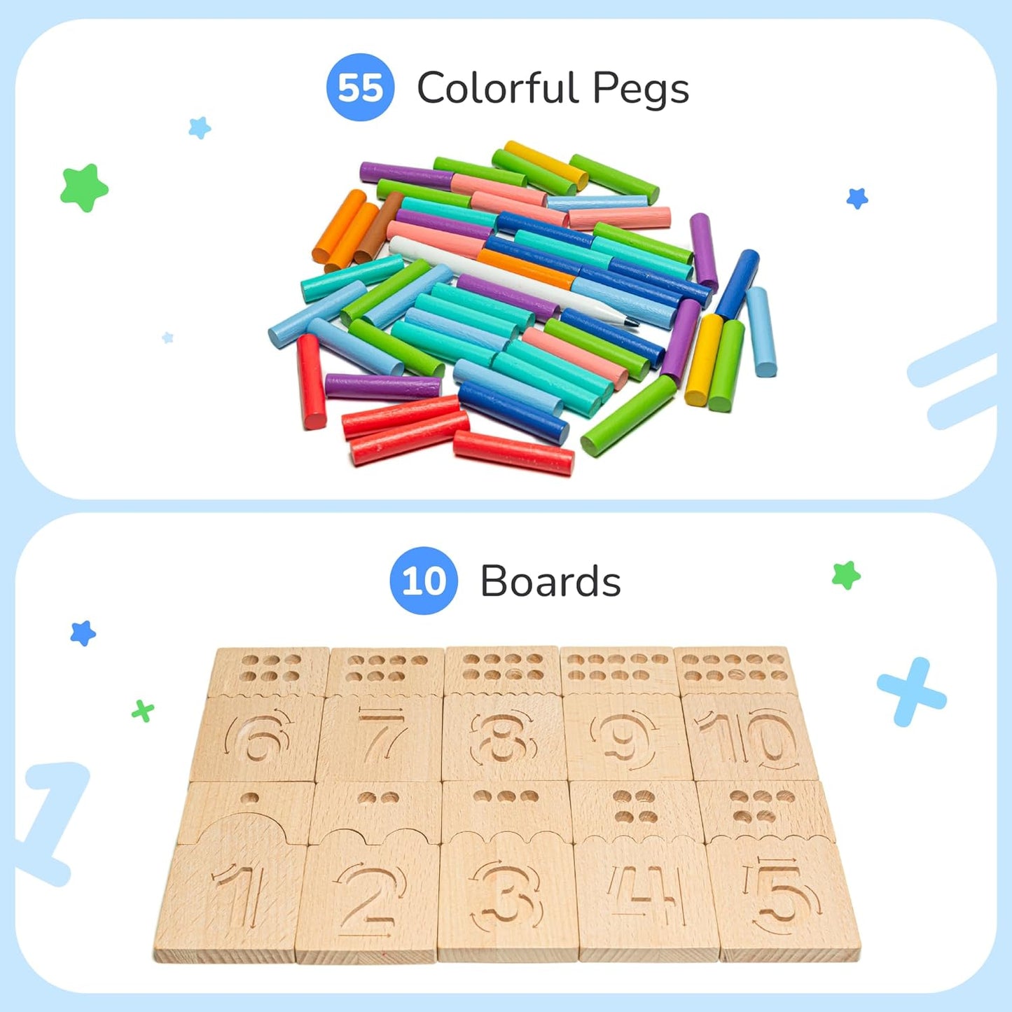 Montessori - Clavijas de conteo y tablas de seguimiento de números