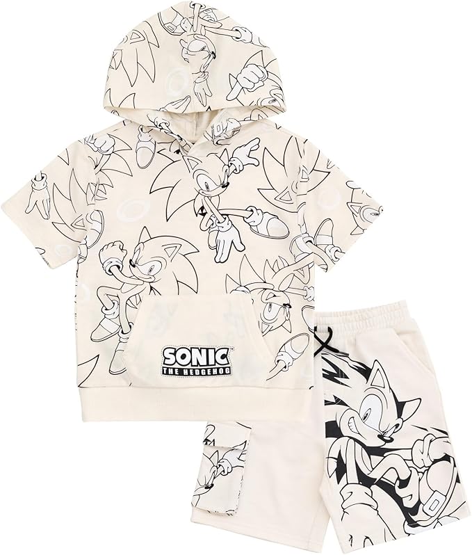 SEGA Sonic the Hedgehog - Conjunto de sudadera con capucha y pantalones cortos