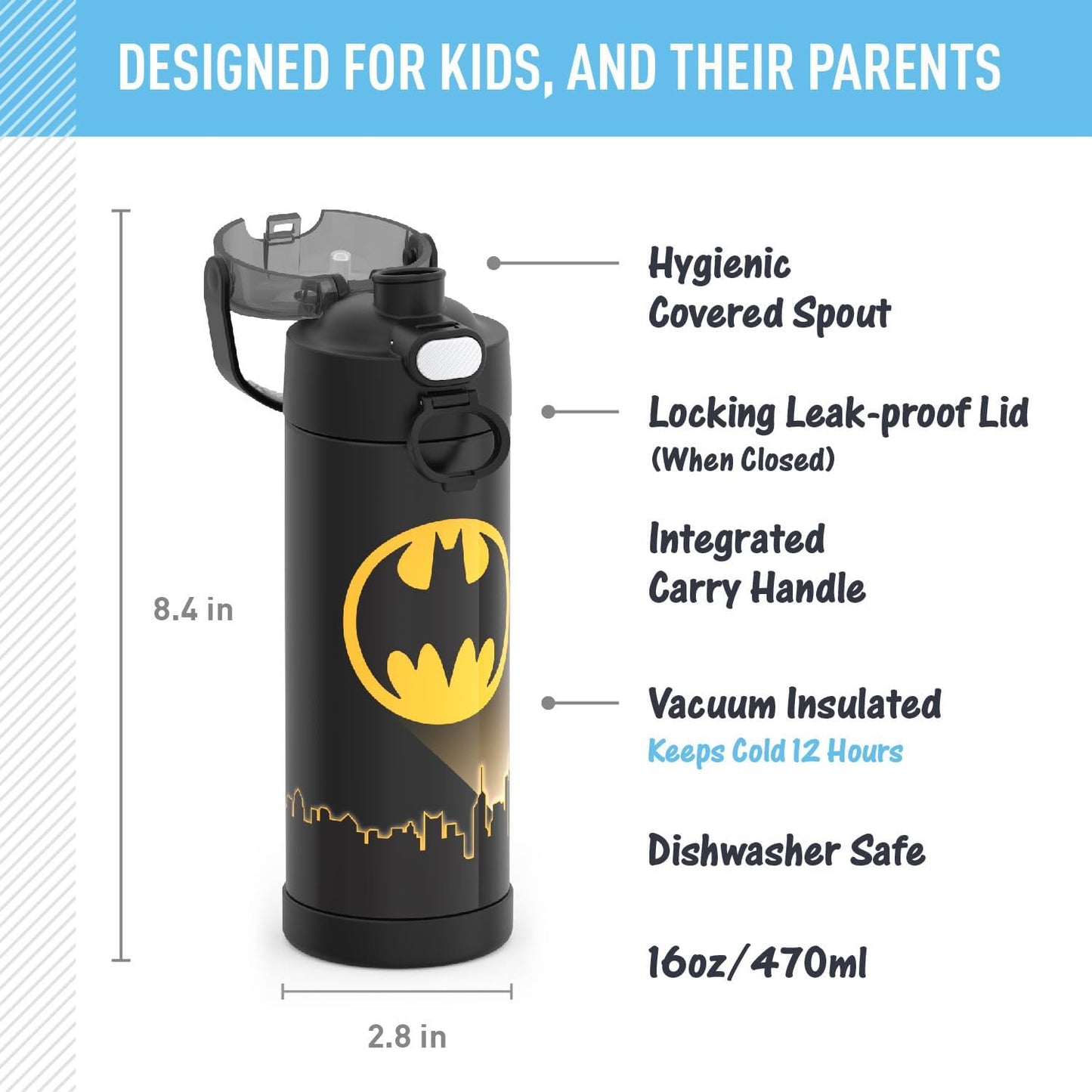 THERMOS FUNTAINER - Botella aislada al vacío de acero inoxidable de 16 onzas