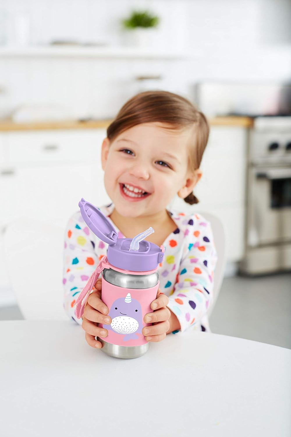 Skip Hop - Botella de acero inoxidable con popote, Narwhal