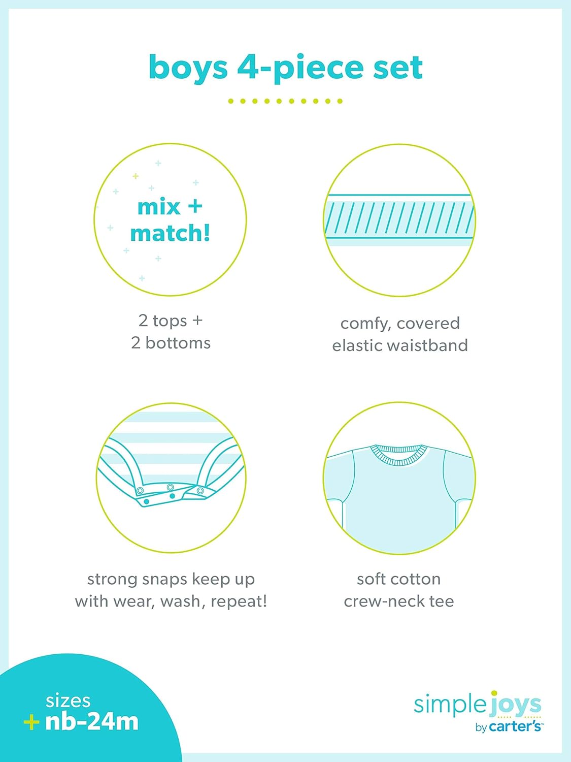 Conjunto de 4 piezas de body, top y pantalón para bebés