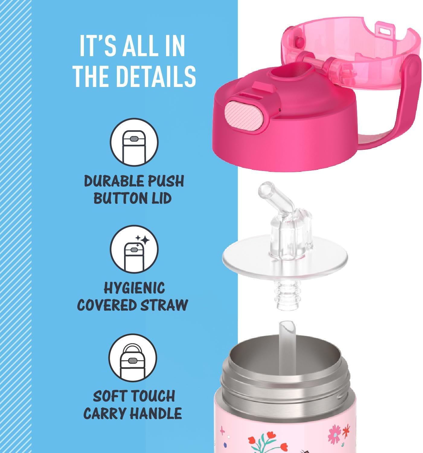 THERMOS FUNTAINER - Botella de agua con pajilla, 12 onzas