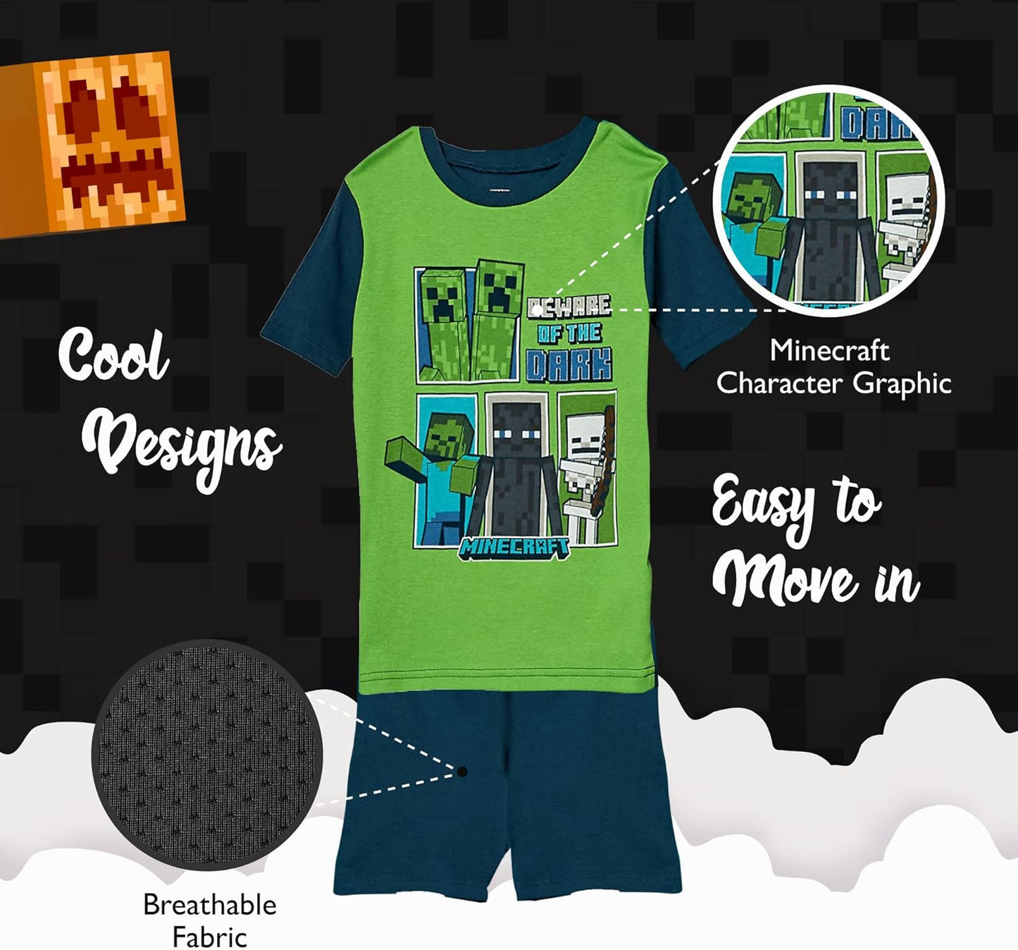 Minecraft Conjunto de pijama de algodón ajustado de 6 piezas