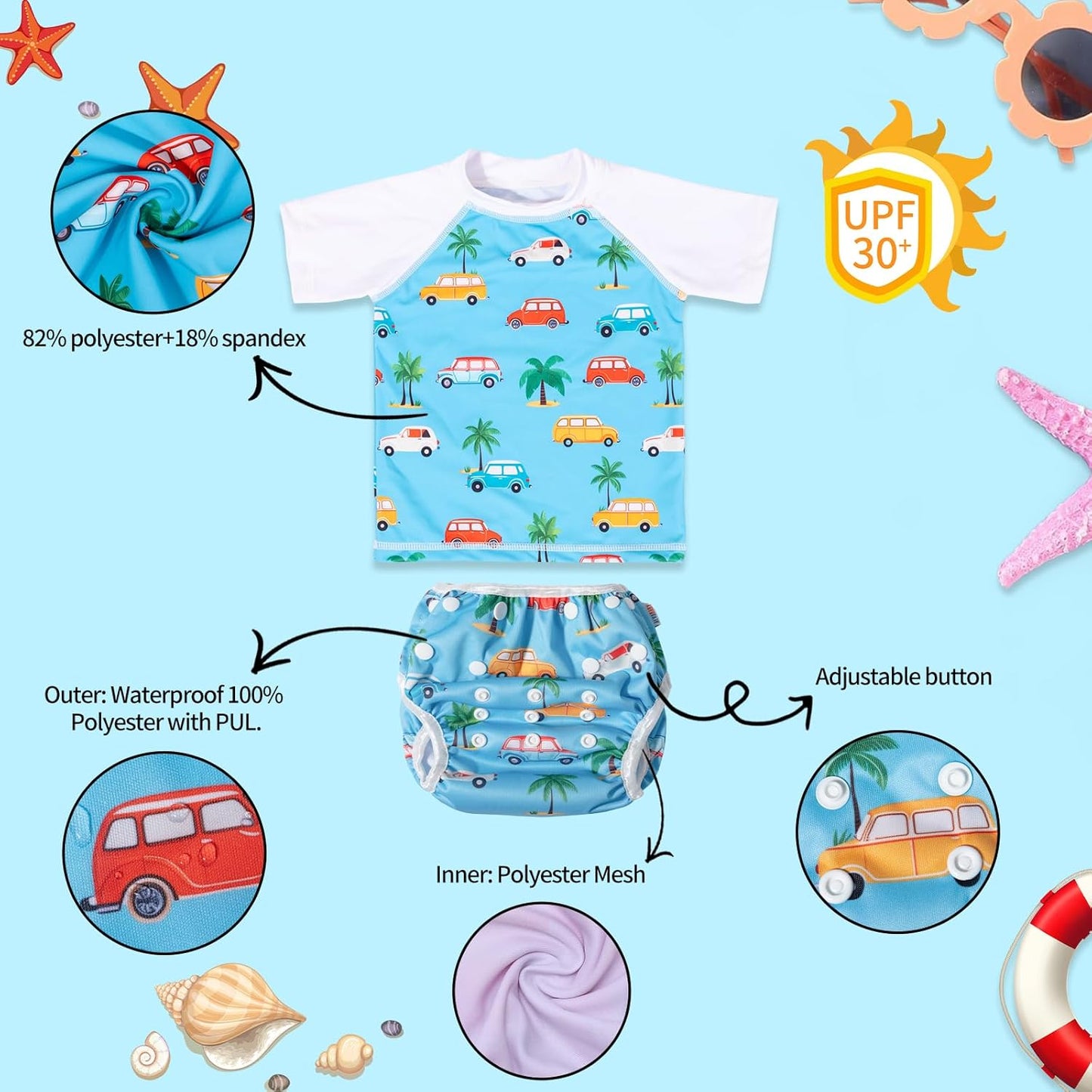 ALVABABY Traje de baño pañal de natación reutilizable
