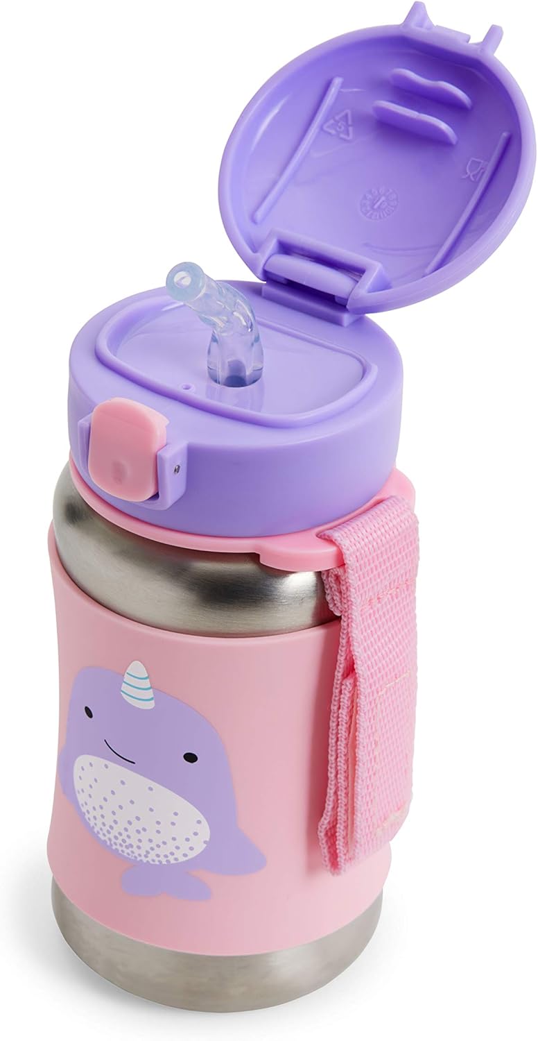Skip Hop - Botella de acero inoxidable con popote, Narwhal