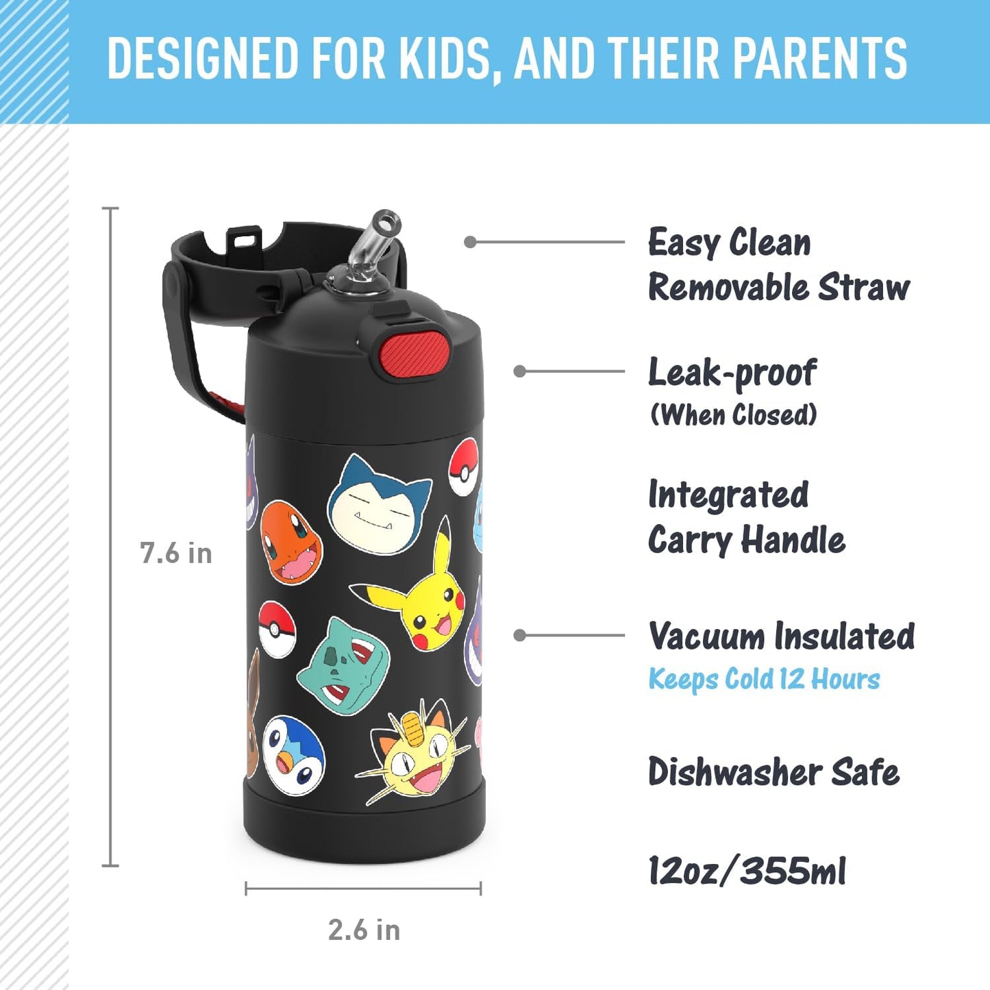 THERMOS FUNTAINER - Botella de agua de acero inoxidable Pokémon